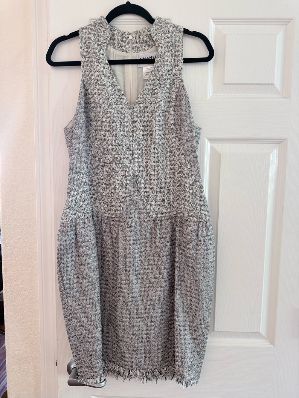 CHANEL Heather Gray Tweed Sleeveless Dress